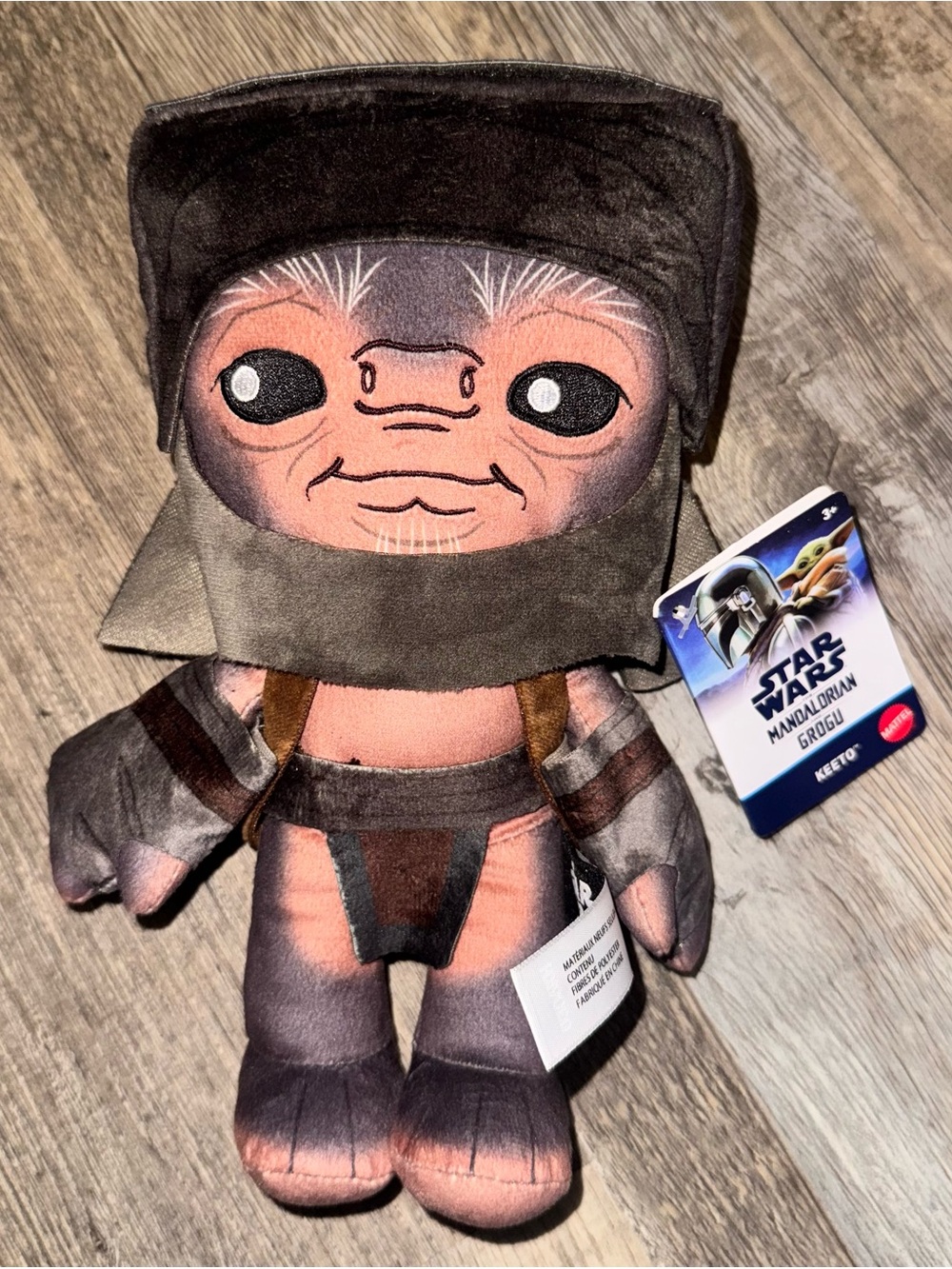 Mattel Grogu Plush in Gray and Brown with Helmet Tag